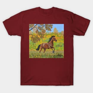 A running brown horse in autumn T-Shirt